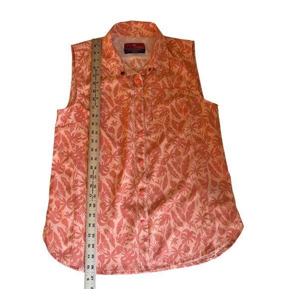 XCaster Outdoor Salmon Leaf Print Sleeveless Snap Front UPF Protection Top, Medi - Picture 9 of 9